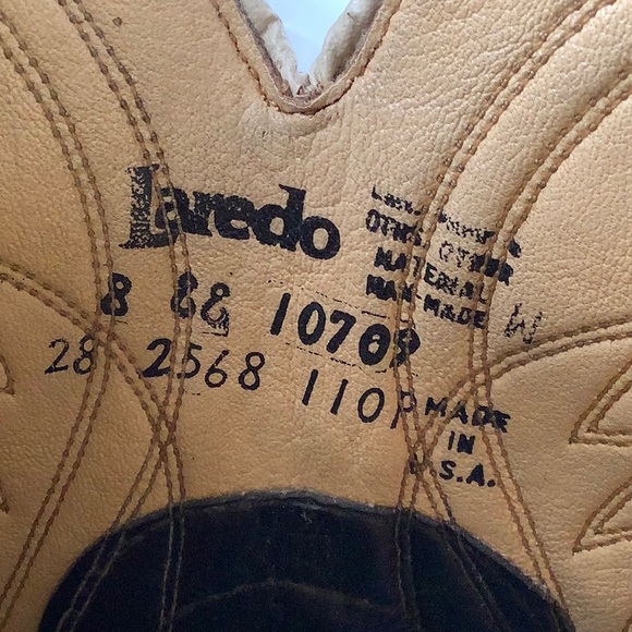 Vintage Laredo Metal Logo heel tag Cognac cowboy riding heels boots men SZ 8 EE - Picture 8 of 13